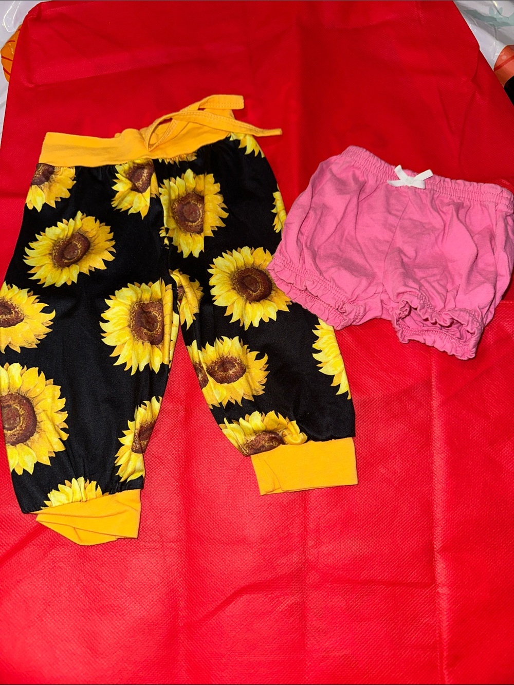 Carter's Black Sunflower Joggers with Yellow Trim & Pink Ruffle Bloomers